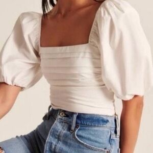 Abercrombie & Fitch Linen Blend White Puff Sleeve Blouse